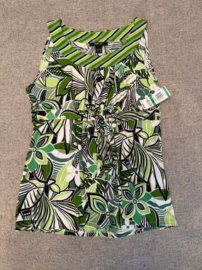 Style & Co. Green Multi-Print Sleeveless Tunic with Front Tie